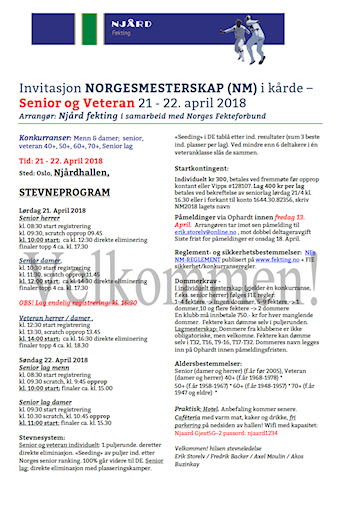 Klart for NM for senior og veteran i Njårdhalllen 21 - 22. april 2018 -